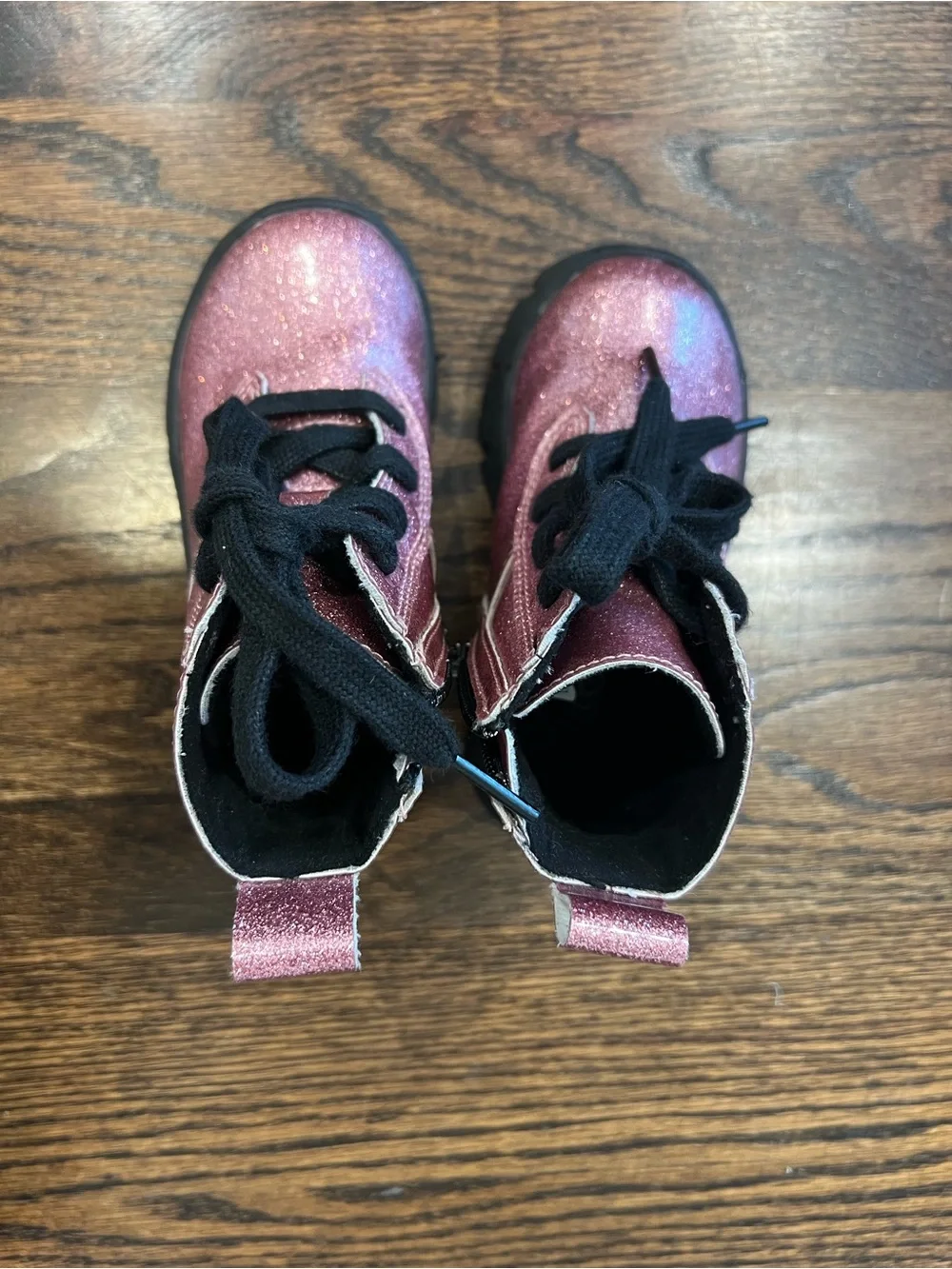 TODDLER GIRLS PINK UGG ASHTON LACE UP GLITTER COMBAT BOOTS, US kids size 8